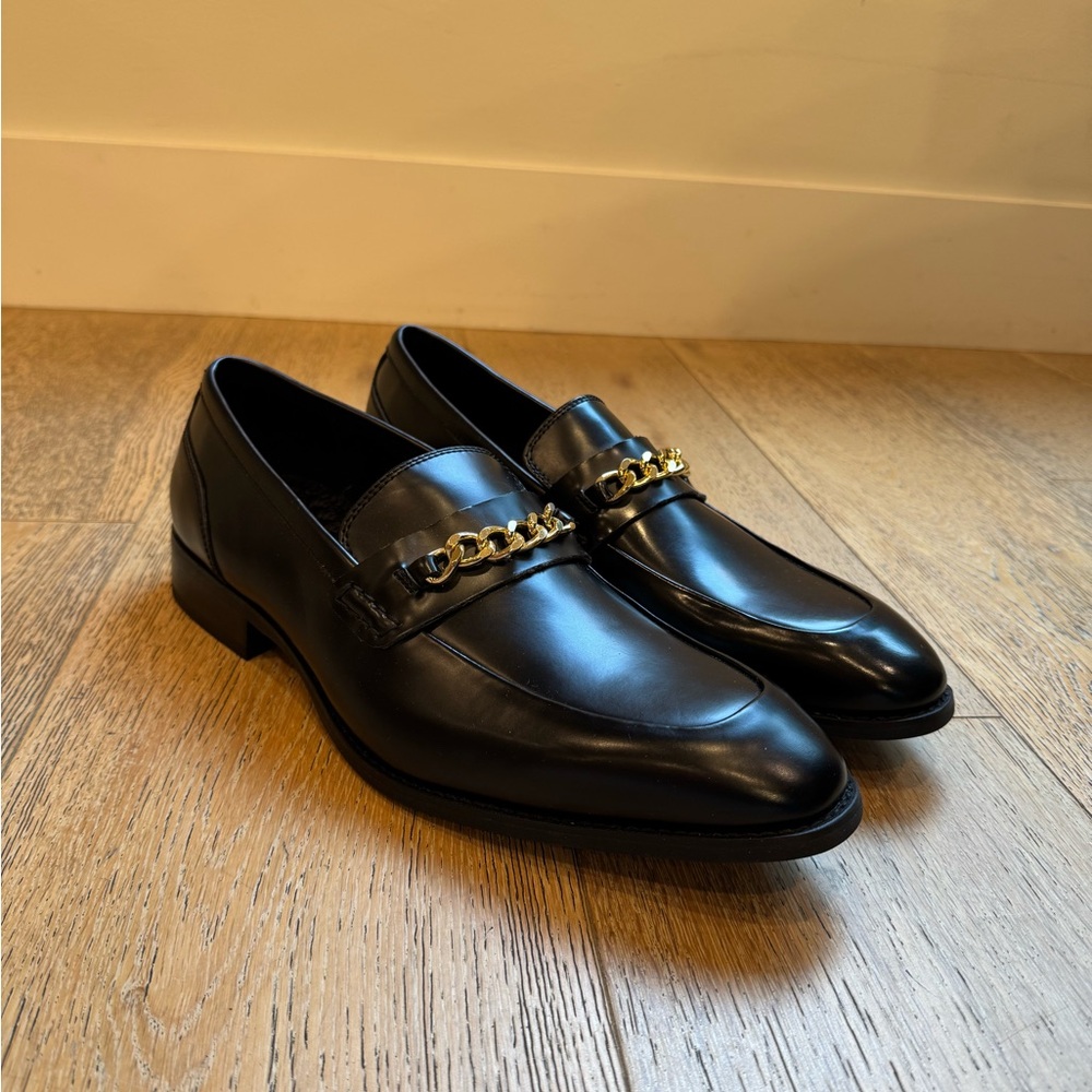 INC International Concepts Black Loafers with Gold Accent